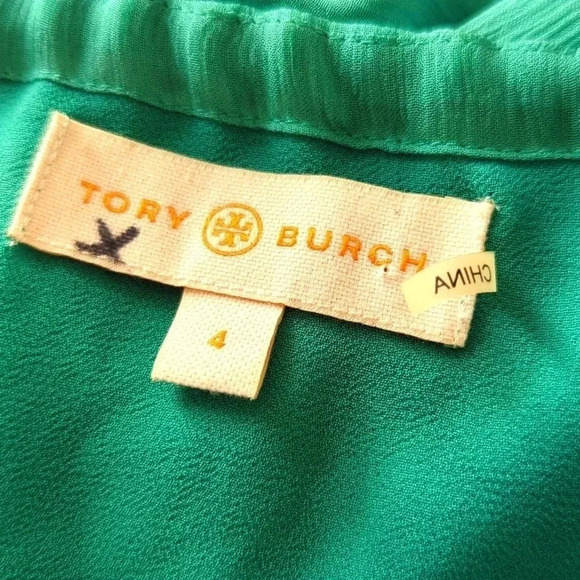 Tory Burch Silk Tie Neck Blouse in Teal - Picture 5 of 7